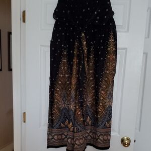 Bangkok Pants Blk and Gold Print,Wide Leg Palazzo Pants,NWOT.